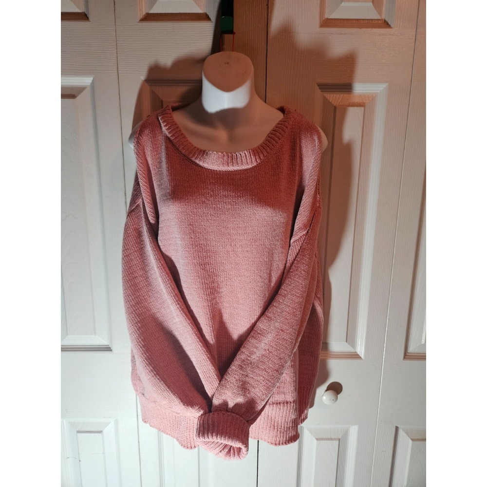 Simply Southern Pink Pull-On Sweater with Peek-a-Boo Shoulders Heavy Knit sz LG